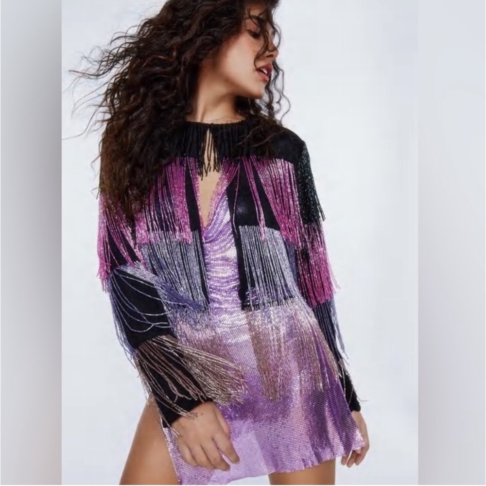 Nasty Gal Fluorescent Tiered Fringe Jacket